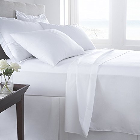 [hachette] DOUBLE SIZE WHITE 100% EGYPTIAN COTTON FITTED SHEET IN 200 THREAD COUNT 200TC PLAIN