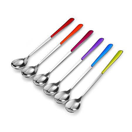 TtoyouU Stainless Steel Colored Iced Tea Spoons Coffee Spoons Coffee Spoons Cold Drink Spoon Long Mixing Spoons,Set of 6