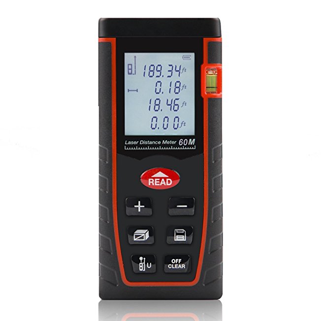 Shentec Laser Measuring Device, 196ft Handheld Digital Measure Device with Pythagorean Mode, Area & Volume Calculation Laser Tape Measure Rangefinder (2xAAA batteries included)