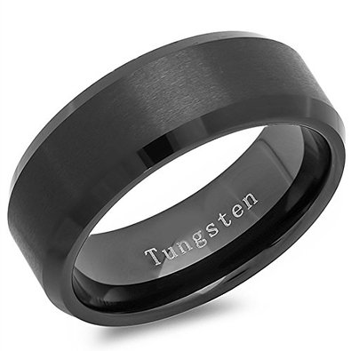 Freeman Jewels Black Tungsten Rings for Men 8mm Wedding Band Brushed Matte Finish Center