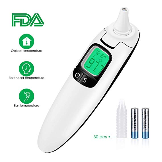 Baby Ear Forehead Thermometer,TOPELEK FDA & CE Approved Dual Mode Thermometer with 30 pcs Probe Covers, 4 in 1 Instant Read Infrared Digital Temperature Thermometer for Infant,Toddler and Adults