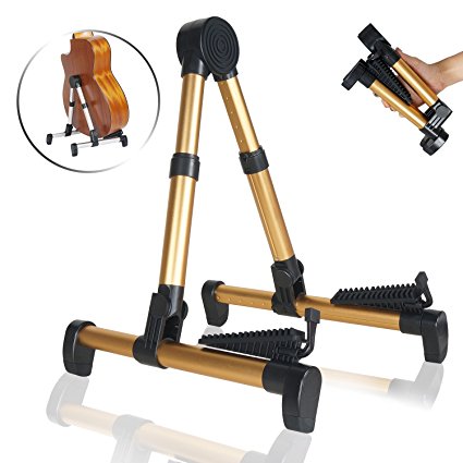 [Stand] Durable Stable Folding Guitar Stand for Acoustic and Electric Guitars Case (Gold)