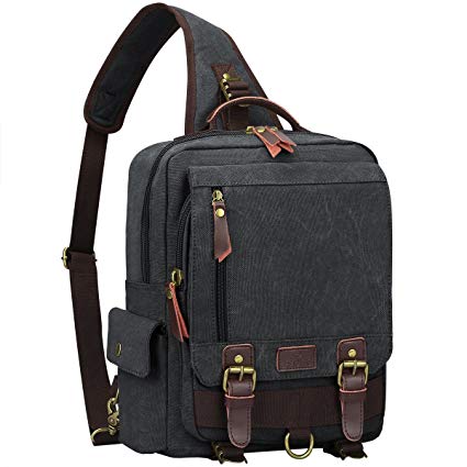 S-ZONE One Strap Sling Canvas Cross Body 13-inch Laptop Messenger Bag Travel Shoulder Backpack Dark Gray