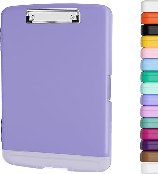 Piasoenc Clipboard with Storage, 8.5x11" Storage Clipboards with Pen Holder and A4 Legal Paper Folder, Heavy Duty Plastic, Folio & Side-Opening, Low Profile Clip, for Nurses, Teachers, Lawers, Purple