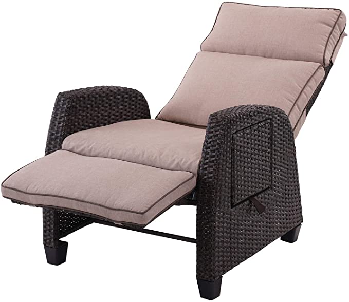 Grand patio Outdoor Resin Wicker Reclining Cushion Lounge Chair with Side Table (Beige)