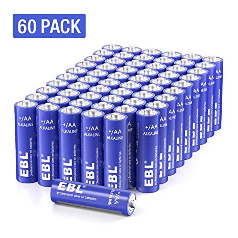 EBL AA Batteries 1.5V AA Alkaline Battery - Double A Homebasic Everyday AA Batteries for Game Controller, Mouse, Remote - Pack of 60