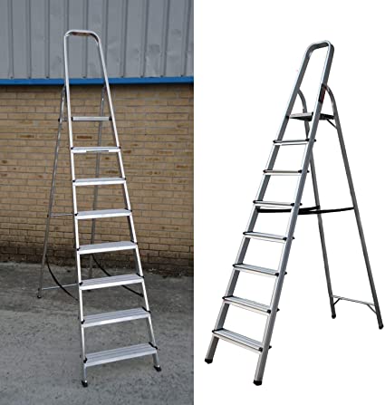 8 Tread Step Ladder Aluminium Lightweight Ladder Foldable & Portable Non-Slip Ladders 150KG Capacity EN131 Steps for Home Garden DIY