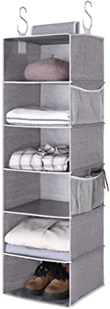 StorageWorks 6-Shelf Hanging Closet Organizer, Hanging Shelves for Closet, Canvas, Gray, 13.6”W x 12.2”D x 42.5”H