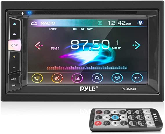 Pyle Double Din DVD Car Stereo Player Bluetooth in-Dash Car Stereo Touch Screen Receiver w/USB/SD, MP3, CD Player, AM FM Radio, Steering Wheel Feature, Hands-Free Call, Camera/Speaker Input-PLDN83BT