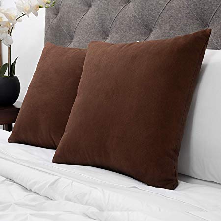 Sweet Home Collection Decorative Pillows 2 Pack Faux Suede Soft Throw Cushion Solid Color for Couch, Sofa, Chair, Bed, 18" x 18", Chocolate Brown