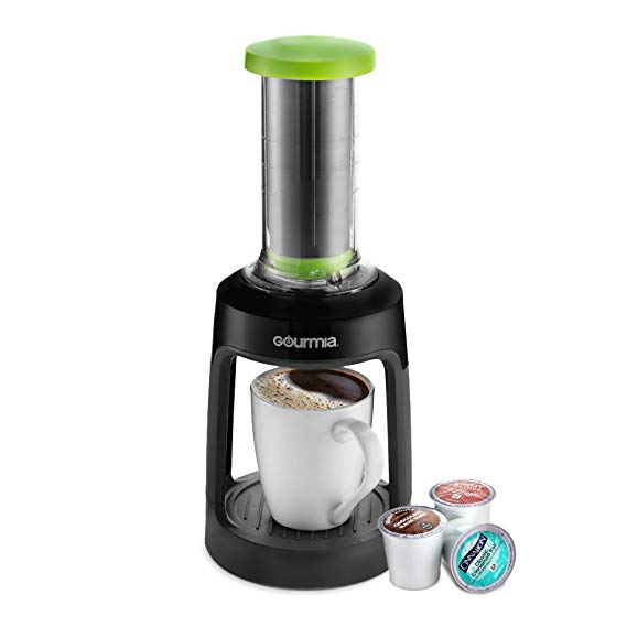 Gourmia GKCP135 Manual Coffee Brewer - Single Serve Manual Hand French Press Coffee Maker - Compatible with K-Cup - No Electricity - Brew Coffee Anywhere (Green)