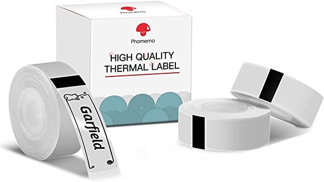 Phomemo D30 Label Maker Tape, Sticker Thermal Paper Self-Adhesive Label Tape Black on Transparent, 14 x 30mm 0.55 x 1.1 Inch (1/2" x 1 1/8") 210 Tapes/Roll, 3-Roll