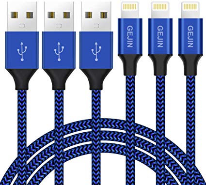 3 Pack (6FT) MFi Certified iPhone Charger Lightning Cable Extra Long Nylon Braided USB Charging & Syncing Cord Compatible iPhone Xs/Max/XR/X/8/8Plus/7/7Plus/6S Plus/SE/iPad/Nan More