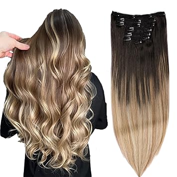 Hair Extensions Real Human Hair,Human Hair Clip In Extensions,Soft&Natural Human Hair Extensions Clip Ins 120g 7pcs Real Hair Extensions Clip In Human Hair Straight (14 Inch, T1B/8P/60)