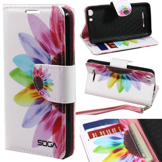 Advance 5.0 Case, BLU Advance 5.0 Wallet Case, SOGA® [Pocketbook Series] PU Leather Magnetic Flip Design Wallet Case for BLU Advance 5.0 (D030UX) - Colorful Sun flower