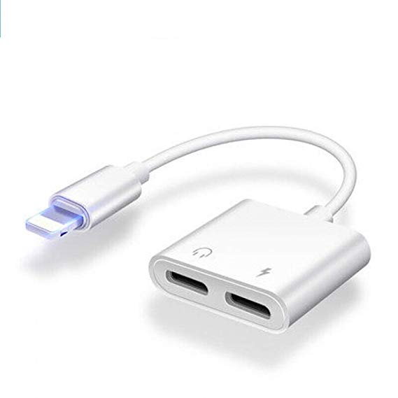 Luvfun Headphone Adapter for iPhone, 2 in 1 Audio Adapter (Support Audio Charging Volume Control Call) Headphones and Charger Adapter for iPhone 7/7P/8/8P/XR/XS -White