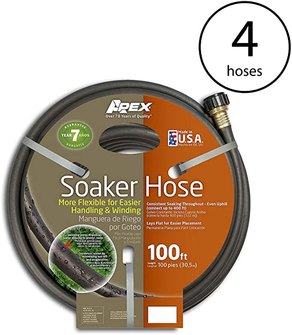 Apex 100' Long Flexible Water Conservation Garden Soil Soaker Hose (4 Pack)