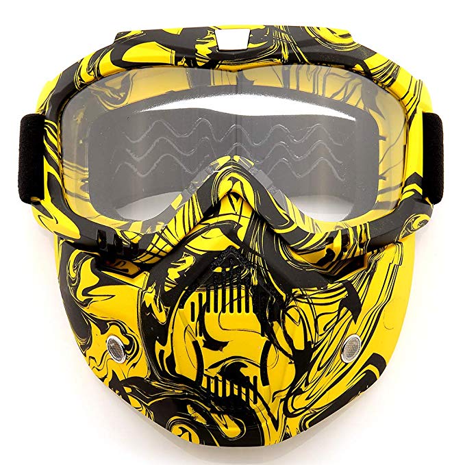 SPOSUNE Motorcycle Goggles Detachable Face Mask, ATV Dirt Bike Off Road Racing Motocross MX Riding Paintball Goggle Anti-Scratch Dustproof UV400 Eyewear with Soft Foam, Adjustable Strap for Men Women