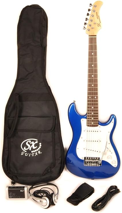 Electric Guitar Package 1/2 Size (34 inch) Beginner Blue w/Amp, Strap, and Carry Bag SX RST 1/2 EB