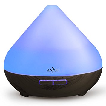 Essential Oil Diffuser Anjou Aromatherapy Diffuser 300mL, Ultrasonic Aroma Humidifier (Up to 8H Use, Mist Control, Waterless Auto Shut-Off, 4 Timer Settings, 7 Color LED Lights, BPA-free, Brown)