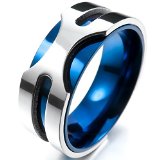 Mens 8mm Stainless Steel Ring Band Silver Blue Wedding Charm Elegant