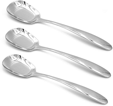 ERCENTURY Stainless Steel Soup Spoons,Table Spoons,Dinner Spoons,Rice Spoons,Special Square Design,Mirror Polish,Large Size(7.32 Inches Length,1.85 Inches Width,0.11inch Thickness), Set of 3
