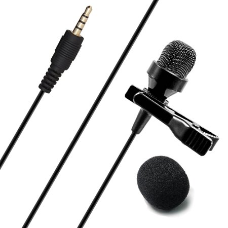 iCart USA Omni Directional Lavalier Condenser Smartphone Microphone with Wind Muff and Lapel On Clip for iPhone, iPod, iPad, Android, Samsung, HTC, LG. High Quality microphone for Audio Recording