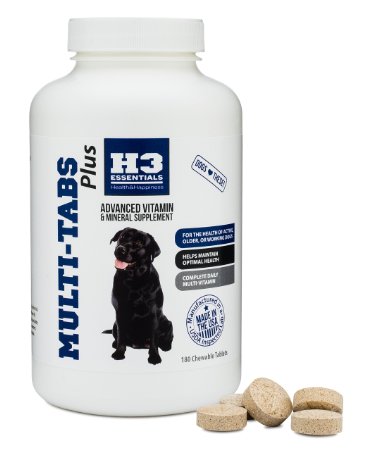 H3 Essentials - Multi Tabs Plus 180 Count - Dog Vitamin and Mineral Supplement - Advanced Formula Multivitamins for Senior, Active or Working Dogs - Tasty Chewable Tablets