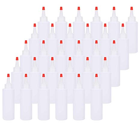 Bekith 30 Pack Small Plastic Squeeze Condiment Bottles with Red Tip Cap, 4 Ounce Squirt Bottle For Ketchup, BBQ, Sauces, Syrup, Condiments, Dressings, Arts and Crafts