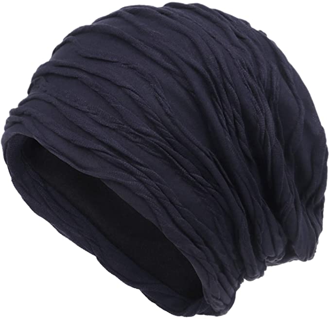 1-2 Pack Chemo Headwear Beanies Cancer Caps for Women Men Slouchy Unisex Wrinkled Skull Hat