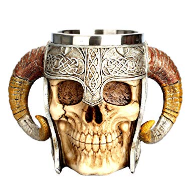 💗 Orcbee 💗 _Coffee Mug Resin Striking Warrior Tankard Viking Skull Double Wall Christmas Cup