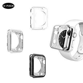 [3-PACK] Apple Watch 42mm Series 2 Case, iHYQ Ultra Slim Plated TPU Flexible Lightweight Case Protective Bumper Cover for Apple iWatch Series 1, Series 2, pack of 3 (42mm Clear Black Silver)