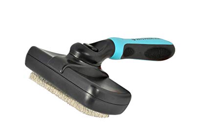 Self Cleaning Slicker Brush for Dogs & Cats. Press a Button & Slicker Head Wipes Clean Removing Mats Tangles & Loose Undercoat. Professional Quality Pet Grooming Tool. Ergonomic Soft Grip Handle