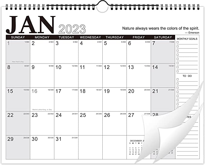 Calendar 2023 - Wall Calendar 2023-2024 from January 2023 - June 2024, 18 Months Hanging Wall Calendar, 15" x 11.5", Spiral Twin-Wire Binding, Large Blocks with Julian Dates, To Do and Note