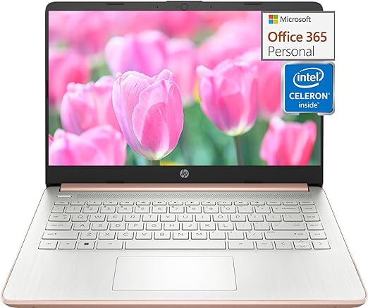 HP 14 Inch Laptop 2023, Ultra Thin and Light Laptop for College Students, Intel Celeron N4120, 16GB RAM, 192GB Storage(64GB eMMC 128GB MSD), 12H Battery, 1-Year Office 365, Rose Gold, Win11 H in S