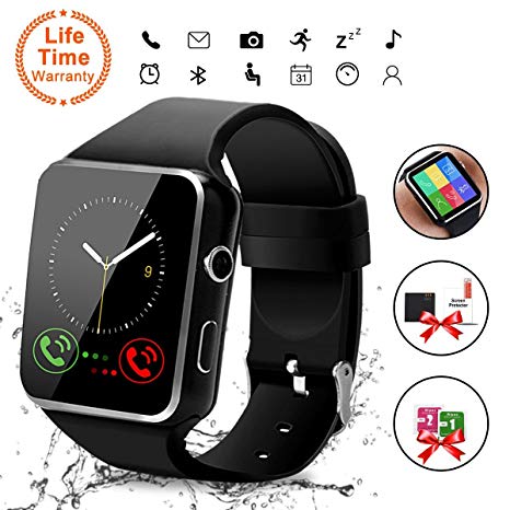 Smart Watch, Bluetooth Smartwatch Touch Screen Wrist Watch with Camera/SIM Card Slot,Waterproof Smart Watch Sports Fitness Tracker Android Phone Watch Compatible with Android Phones Samsung Huawei