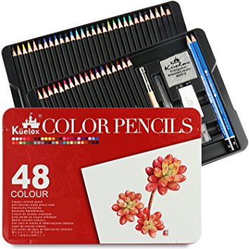 Colored Pencils Kasimir 48 Pre-Sharpened Coloring Pencils in Tin Assorted Non-Toxic Lead-Free with Pencil Extender Sharpener Knife Eraser for Artist Student Teacher Designer Children Drawing