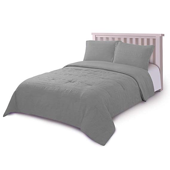 HONEYMOON HOME FASHIONS Seersucker King Comforter Set 3PC Light Grey