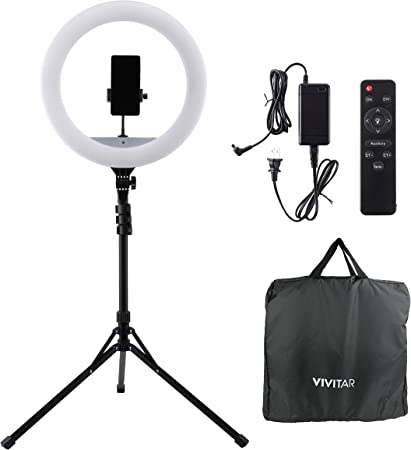 Vivitar LED Ring Light with Stand, 18 Inch Adjustable Brightness Ring Light with Tablet Holder and Wireless Remote, Portable Lighting for Photo Studio, Makeup, Streaming, Photography