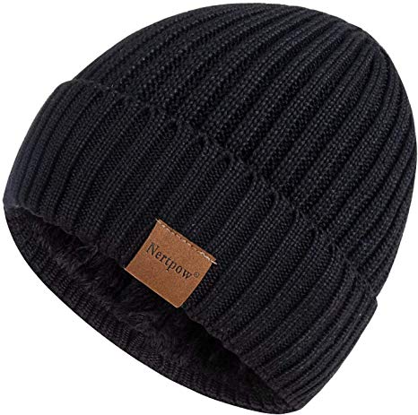 Nertpow Beanie Hat for Men and Women, Winter Warm Fleece Lined Thermal Trendy Thick Knit Skull Cable Cuff Cap