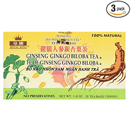 Royal King Ginseng Ginkgo Biloba Tea (20 Tea Bags) - 3 box pack