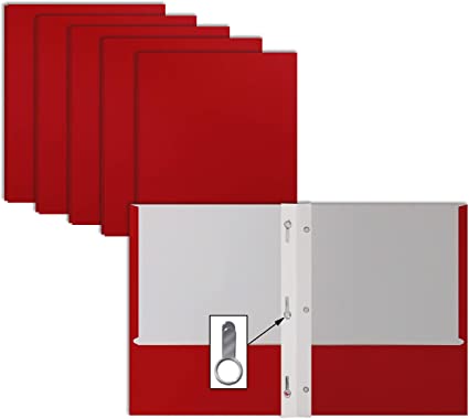 Red Paper 2 Pocket Folders with Prongs, 50 Pack, by Better Office Products, Matte Texture, Letter Size Paper Folders, 50 Pack, with 3 Metal Prong Fastener Clips, RED