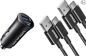 Anker USB-C Car Charger, 30W 2-Port Type-C Car Adapter with Anker USB C Cable [2-Pack, 3ft]