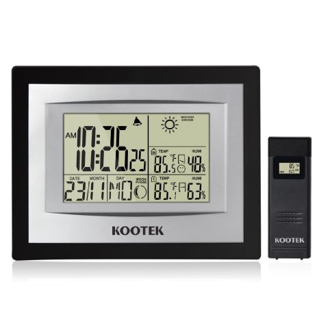 Wireless Weather Station KootekIndoorOutdoor Humidity Temperature Monitor CSTUS12 Digital Wall Clock with Sensor