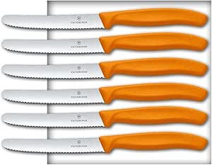 Victorinox 6 Stück Tafelmesser Neue Griffform Swiss Classic (6er Pack, Orange)