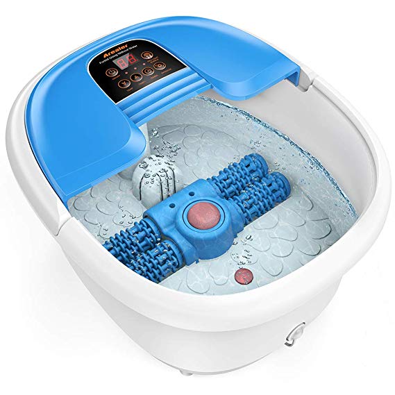 Foot Bath AREALER Therapy Foot Spa Massager with Automatic Foot Massage Rollers Temperature Control Bubbles Massage, Perfect for Relieve Foot Pain Muscles Soreness