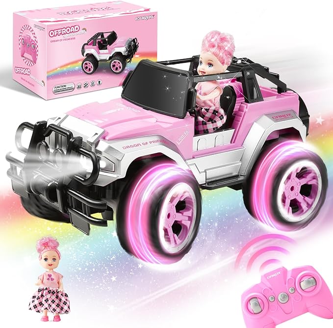 Carox Remote Control Car for Girls, Pink RC Car with Doll and Sticker for Ages 4-10 Years Old Girls, 80 mins with Rechargeable Battery, 1:16 Scale 2.4Ghz, Birthday for Grils,OX11S (Pink)