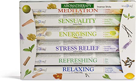 Stamford INC. 37322 Premium Aromatherapy Hex Range Sticks-Relaxing, Stress Relief, Meditation, Refreshing, Sensuality & Energising Incense Gift Pack, Black, One Size