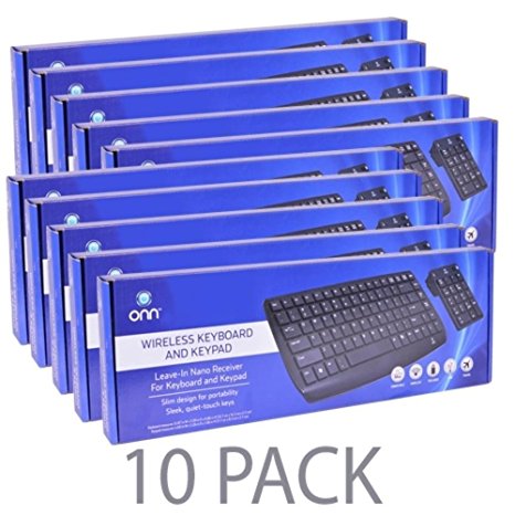 10-Pack Onn LS6600R 2.4GHz 87-Key Wireless Keyboard & 18-Key Keypad w-Nano USB Receiver Black