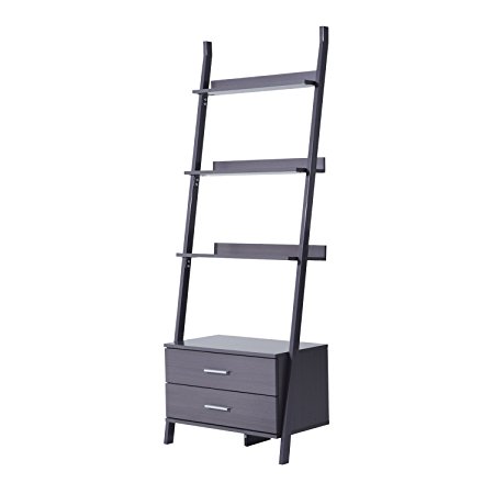 HomCom 70" 4 Tier Leaning Ladder Storage Cabinet Bookcase Shelf - Whitewashed Brown